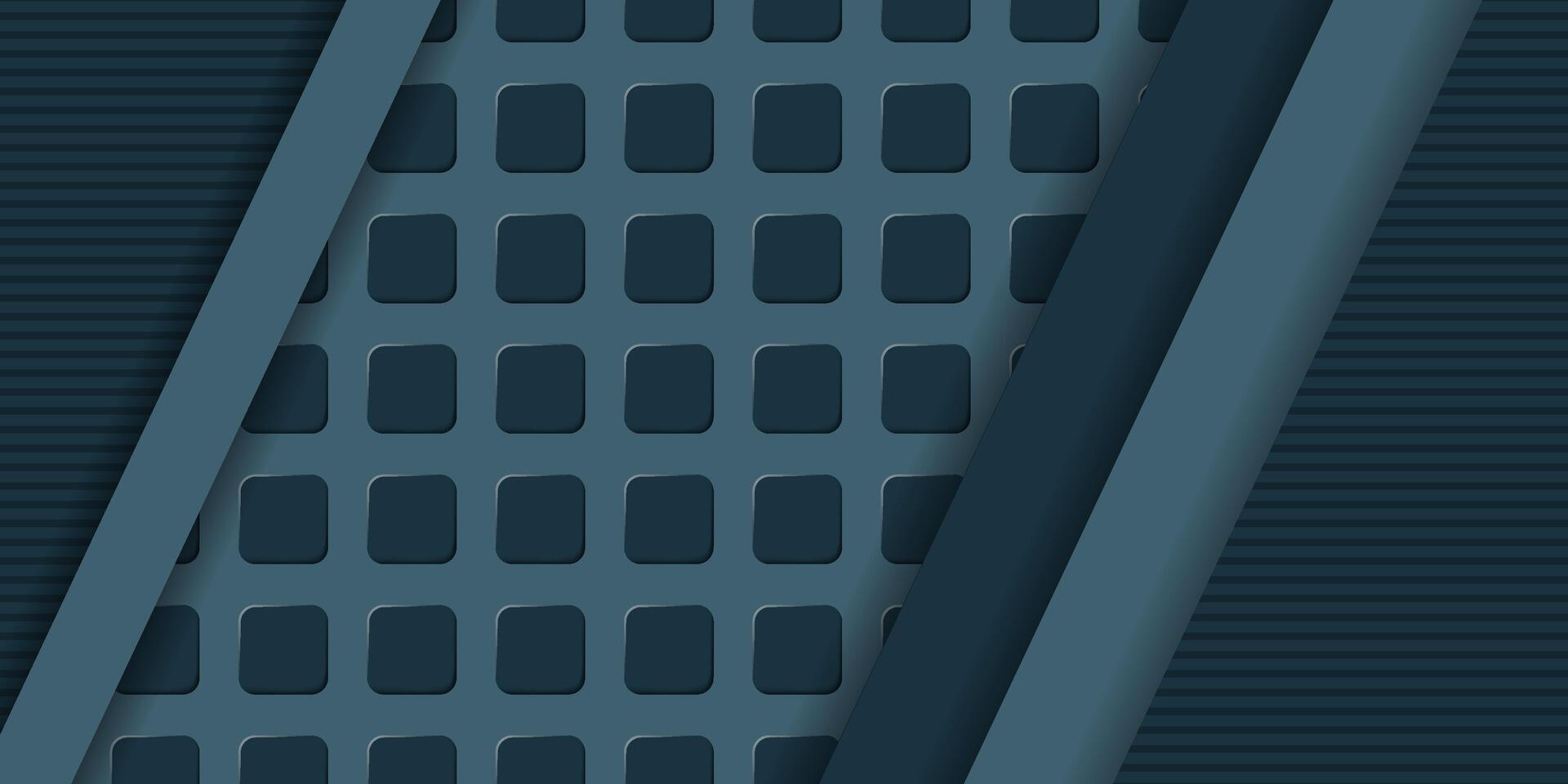 Dark green abstract background with gold lines and shadow. Geometric shape overlap layers. Transparent squares. Modern luxury rounded squares graphic vector