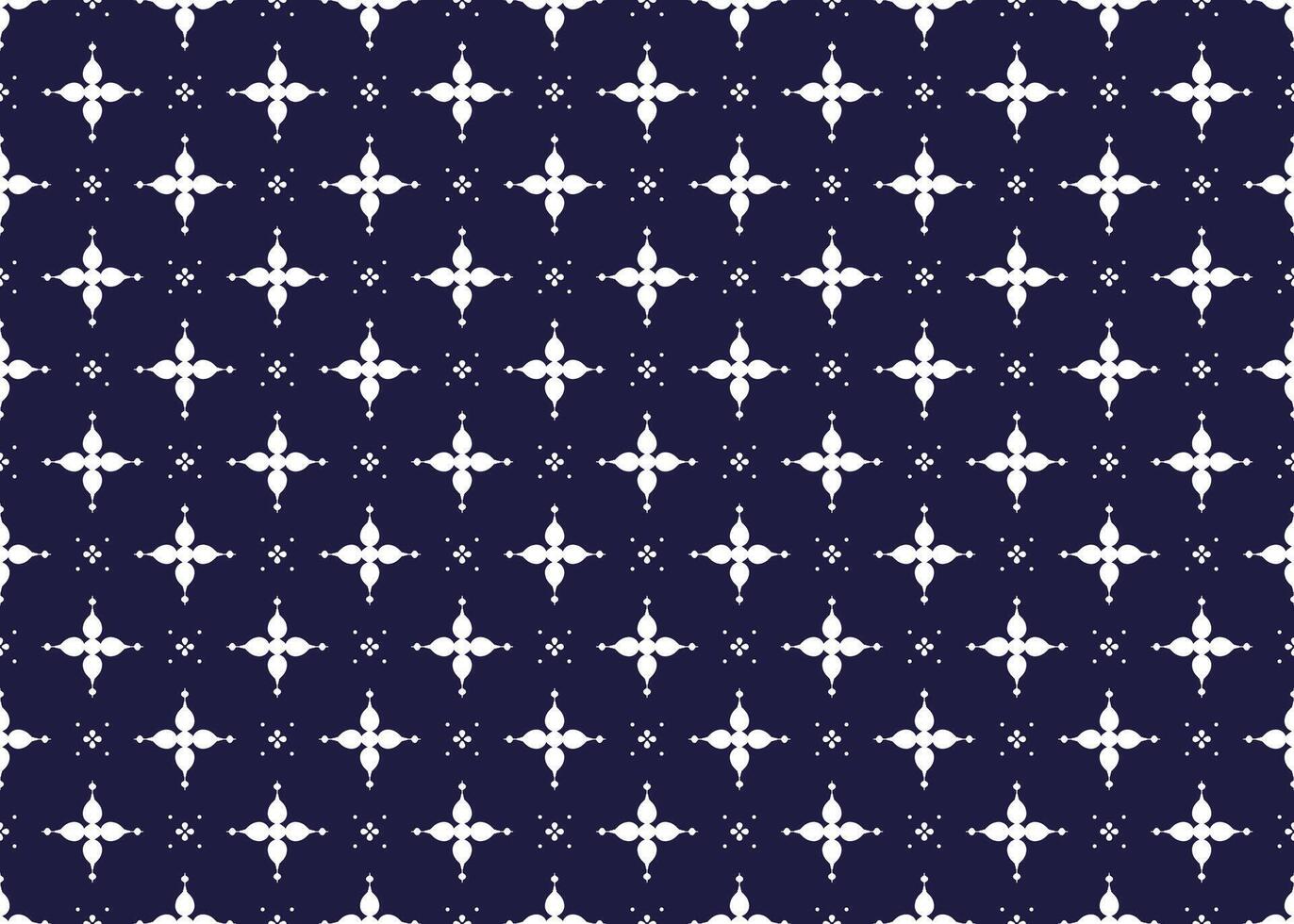 White symbol floral on dark blue background, ethnic fabric seamless pattern, design for cloth, carpet, batik, wallpaper, wrapping etc. vector