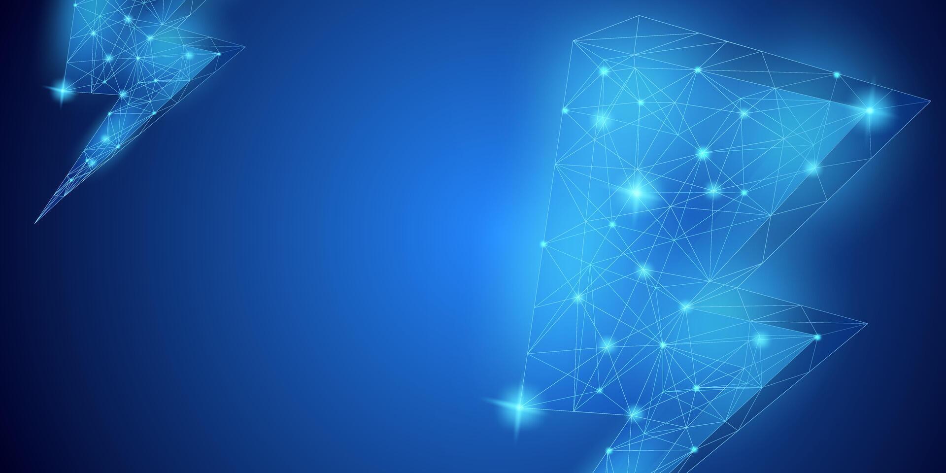 Electrical energy background with wireframe particle style lightning symbol, Digital battery in dark blue background suitable for illustrations of energy, electricity, electronic devices and fuel. vector