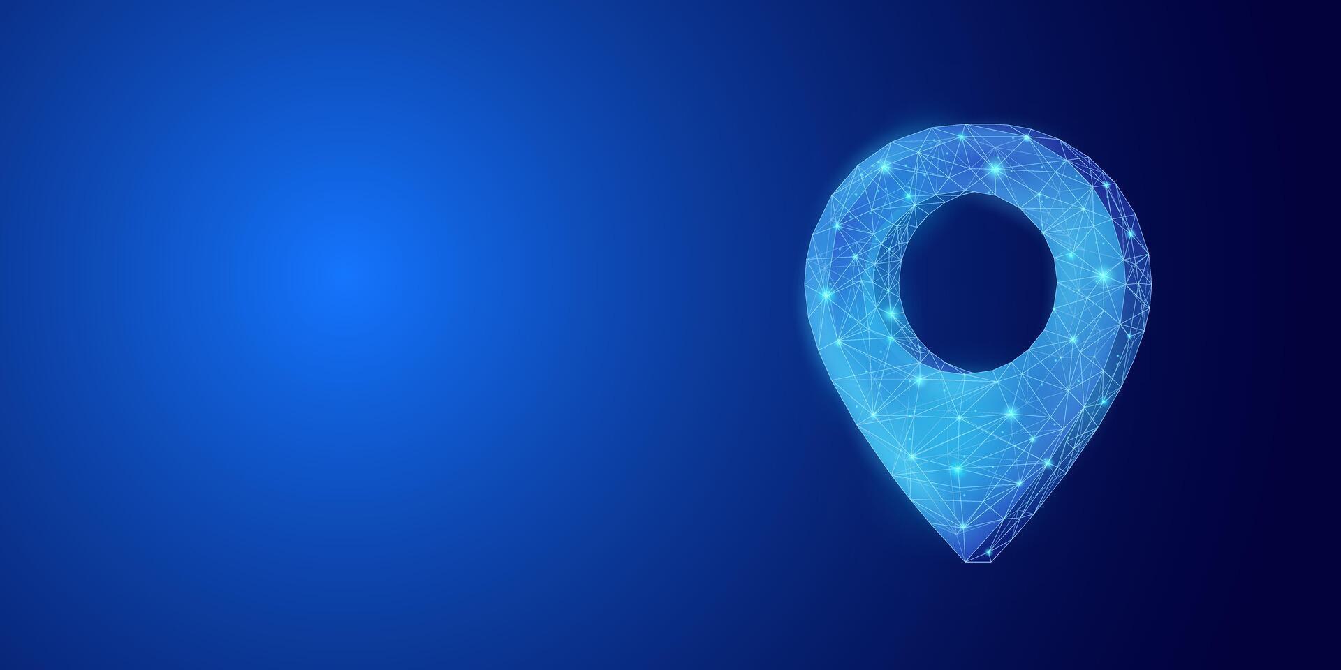 Digital map pin in dark blue background, futuristic location pin illustration suitable for GPS navigation, tech projects, route paths, delivery, change address, and transport logistics. vector