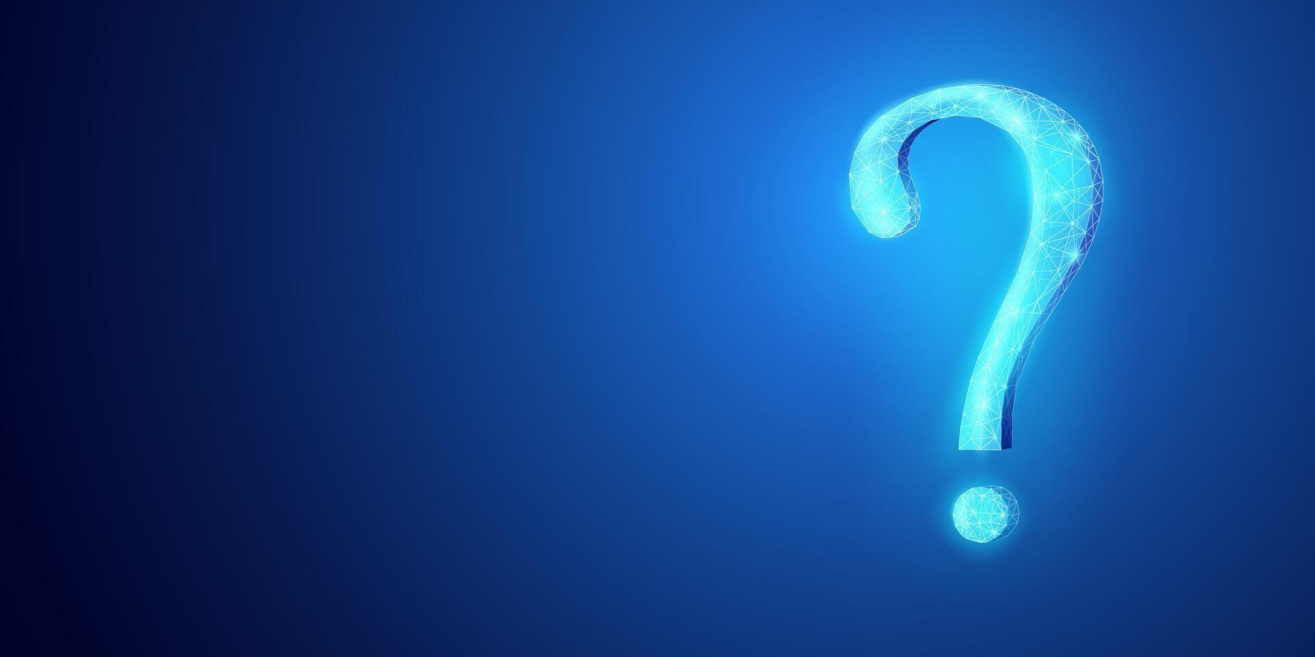 Digital question mark in dark blue background, futuristic galaxy concept with low poly wireframe style suitable for FAQ, customer service, QA question and answer support. vector