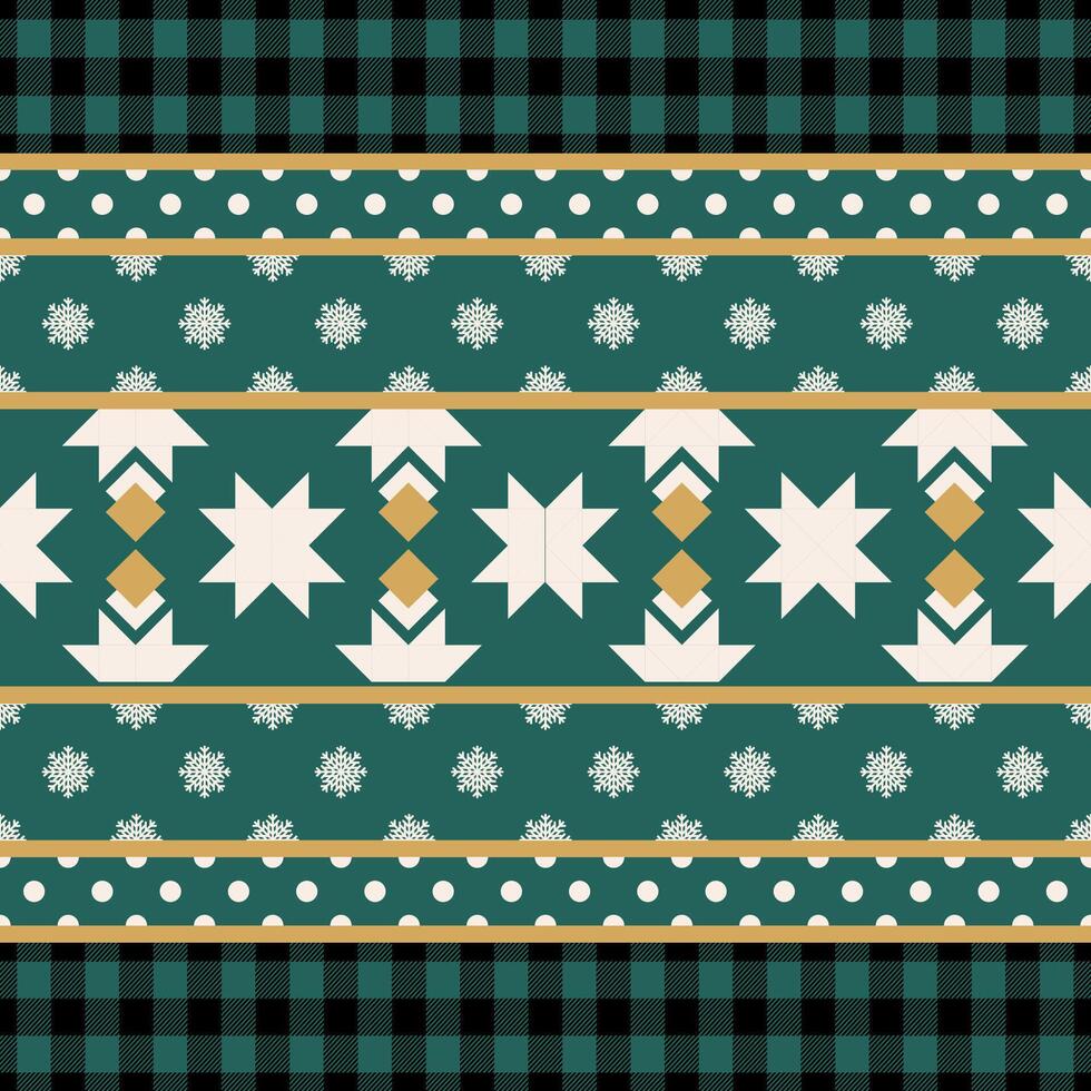 Ethnic Christmas fabric seamless pattern, ikat style with gingham for textile, fabric, garment and fashion. vector