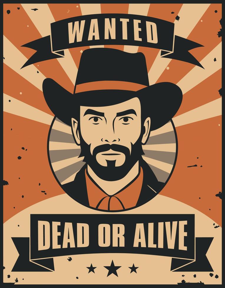 Vintage Dead or Alive Poster Design Template with Wanted Man with hat Background vector