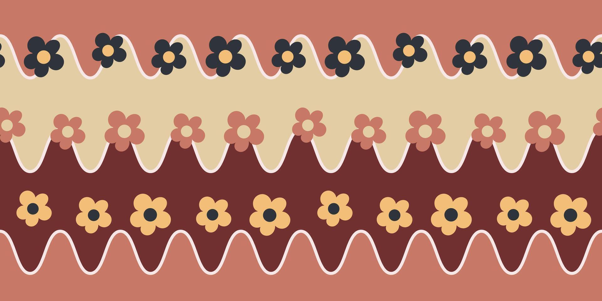 Seamless Pattern Wavy Stripes and Flower Retro Style vector