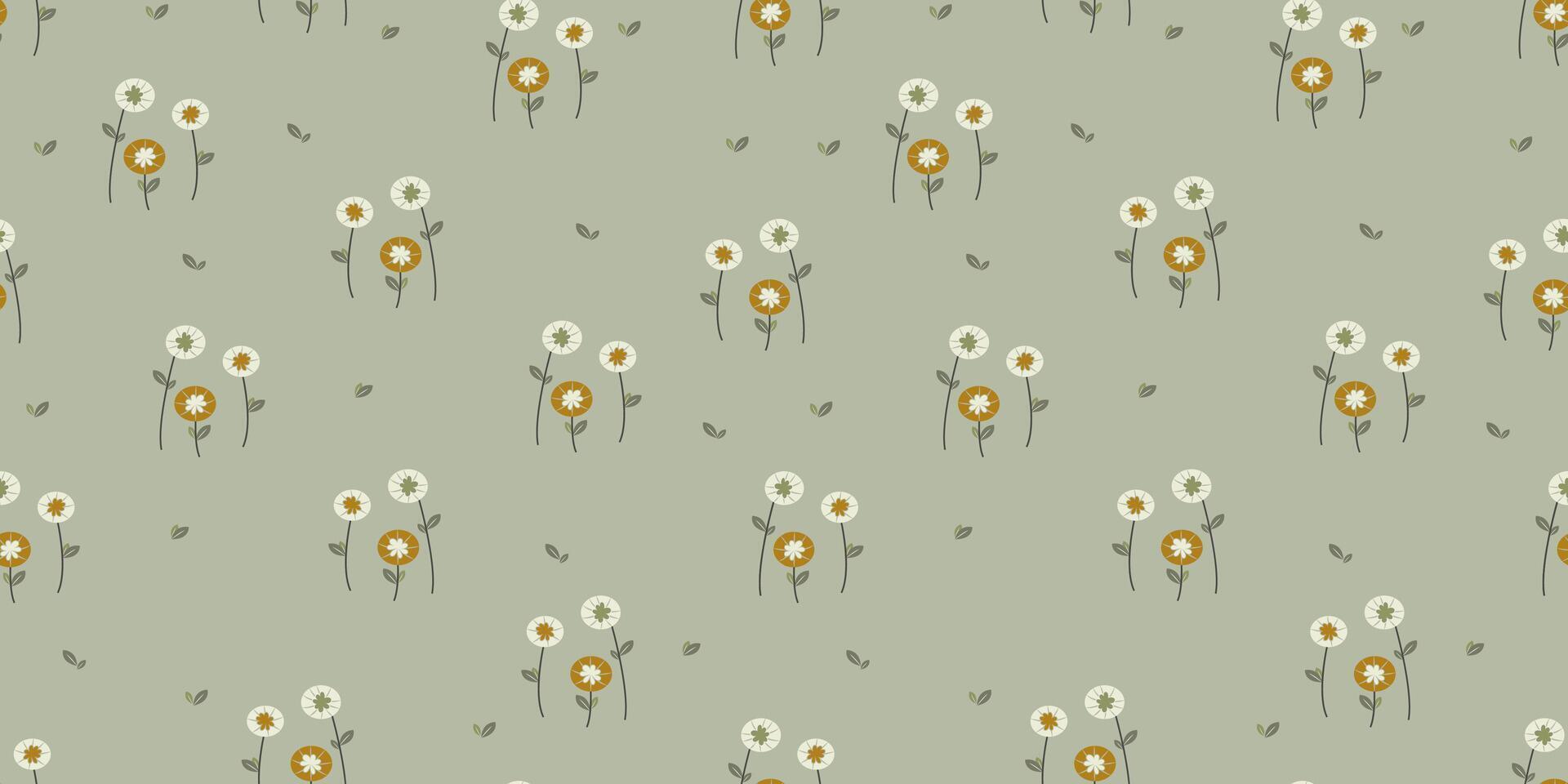 Cute Seamless Pattern with Scattered Flowers with Stems and Leaves. Endless Feminine Prints. vector