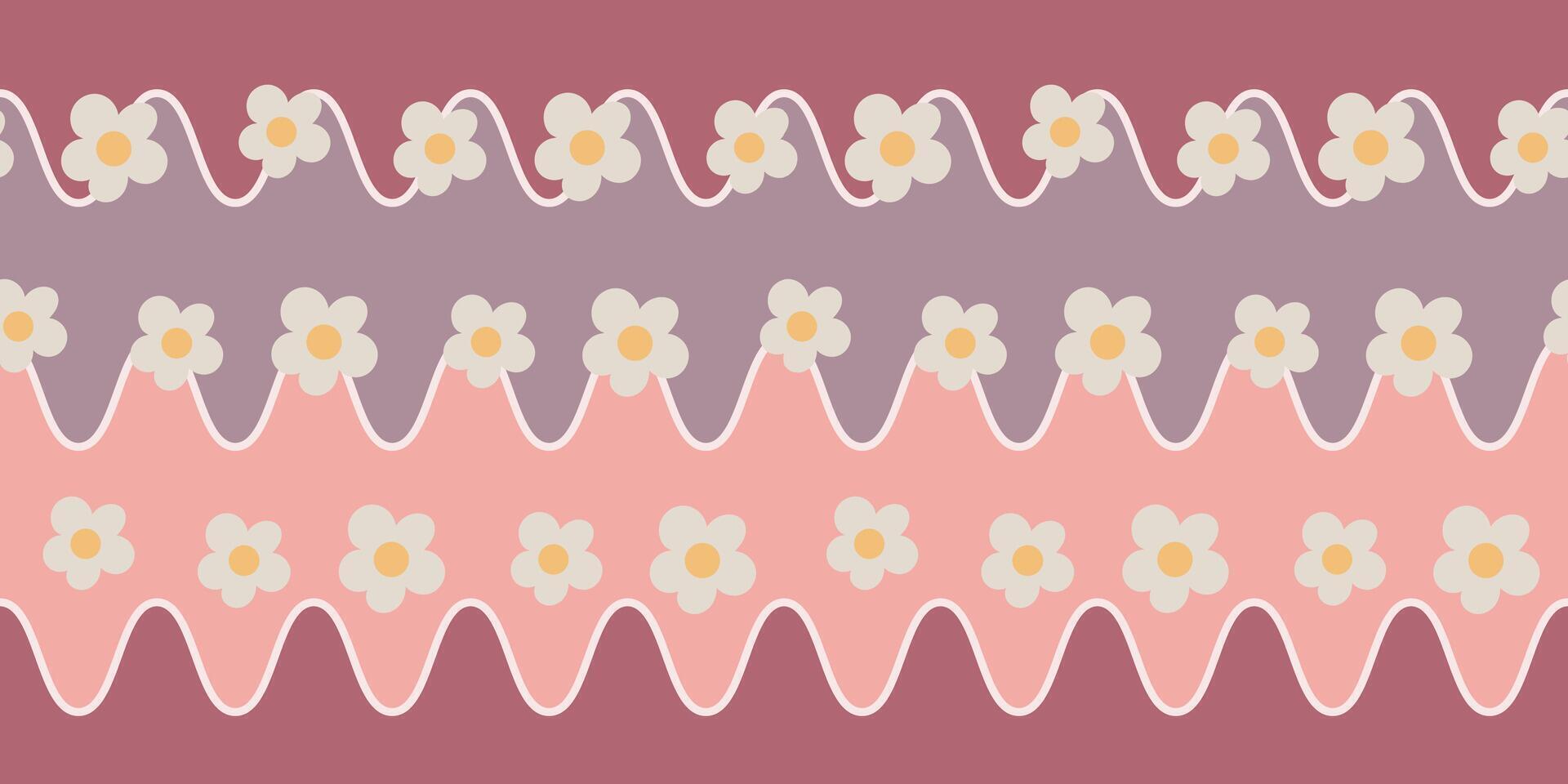 Seamless Pattern Wavy Stripes and Flower Style vector