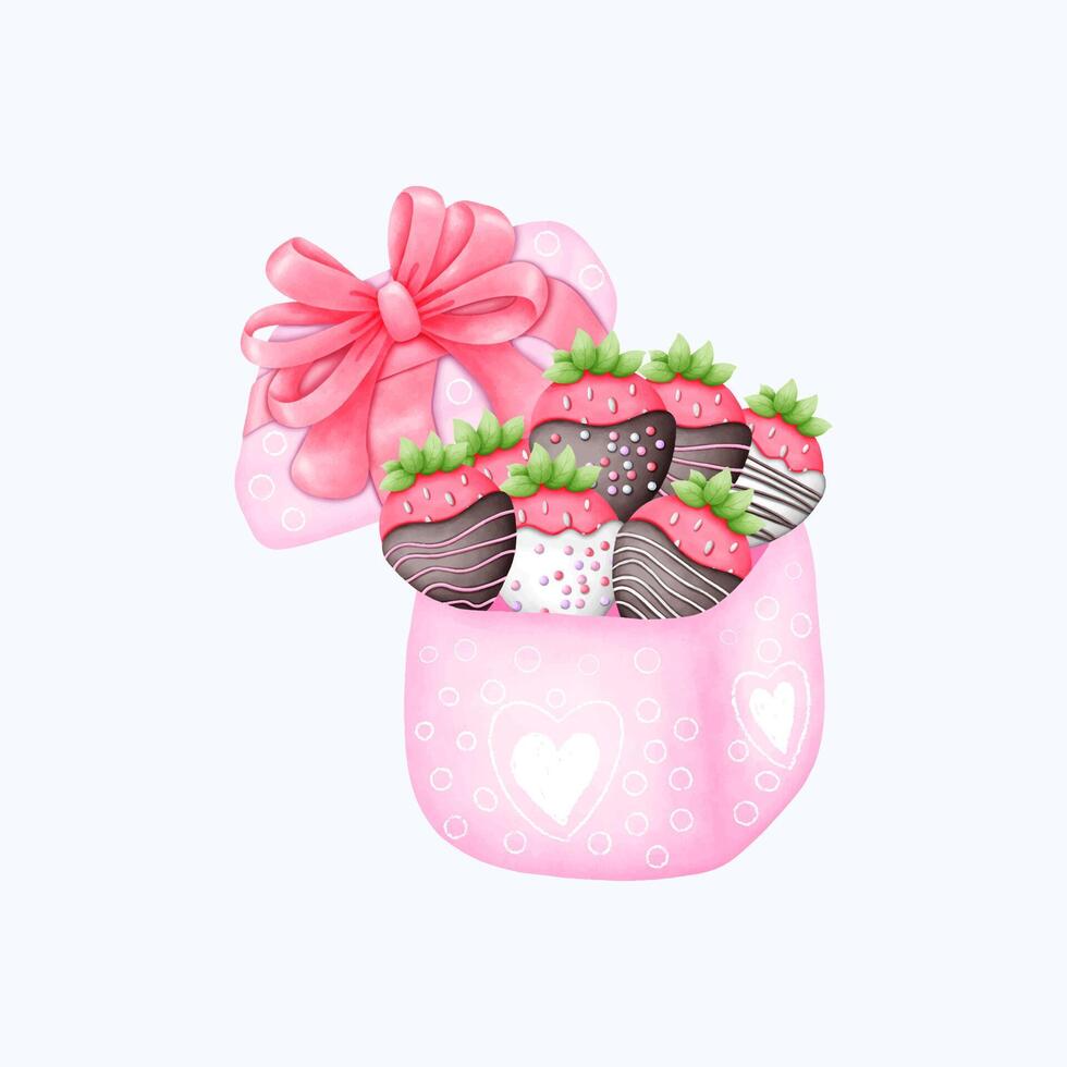 Watercolor Valentines Day strawberry artwork featuring a cute and artistic design. Ideal for crafts, invitations, and printable decor. Sweet and hand painted for creative projects. vector