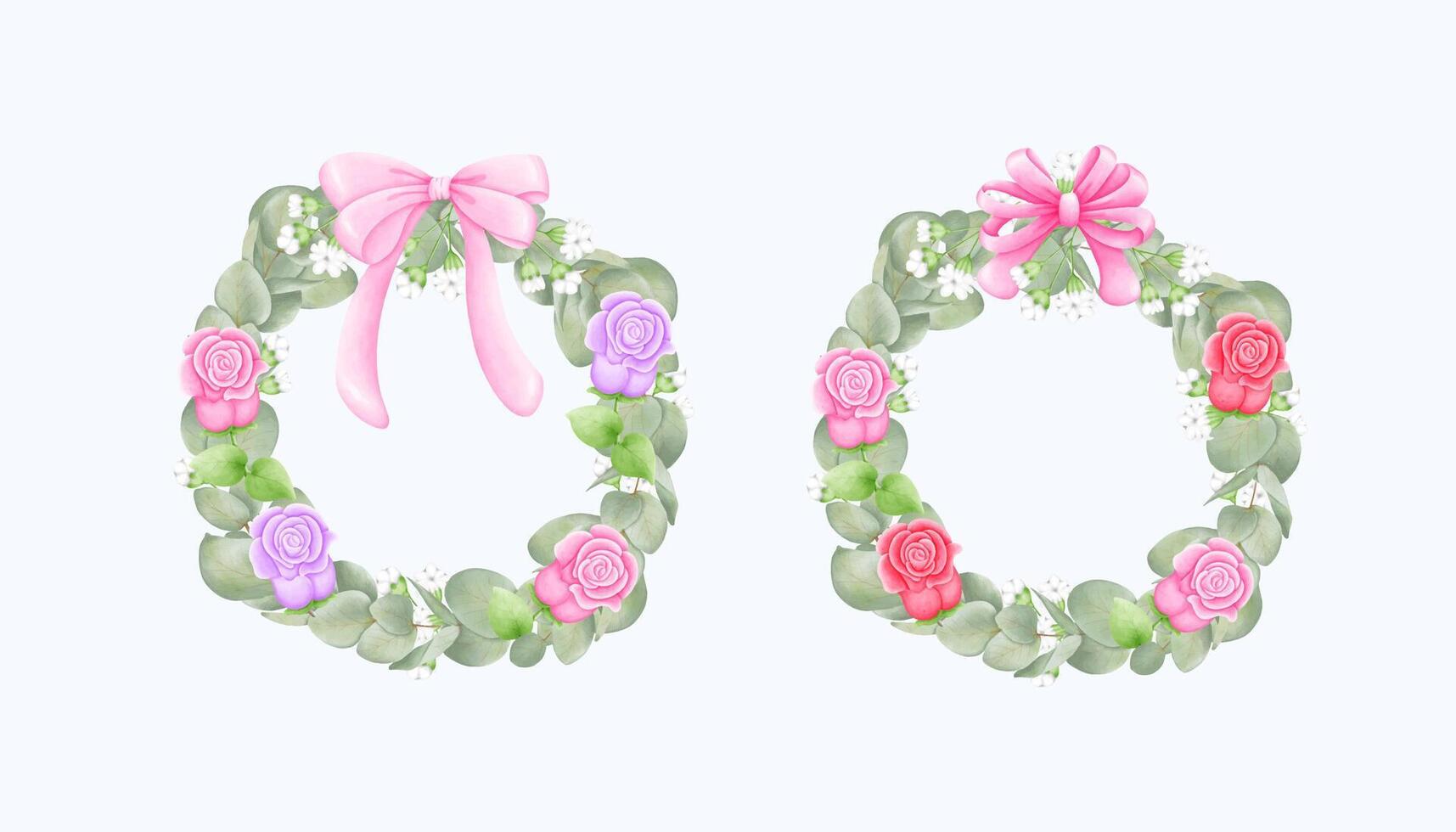 A cute hand painted watercolor wreath featuring greenery and floral details, ideal for Christmas, winter holidays, and botanical designs. Perfect for invitations, cards, and seasonal decorations. vector
