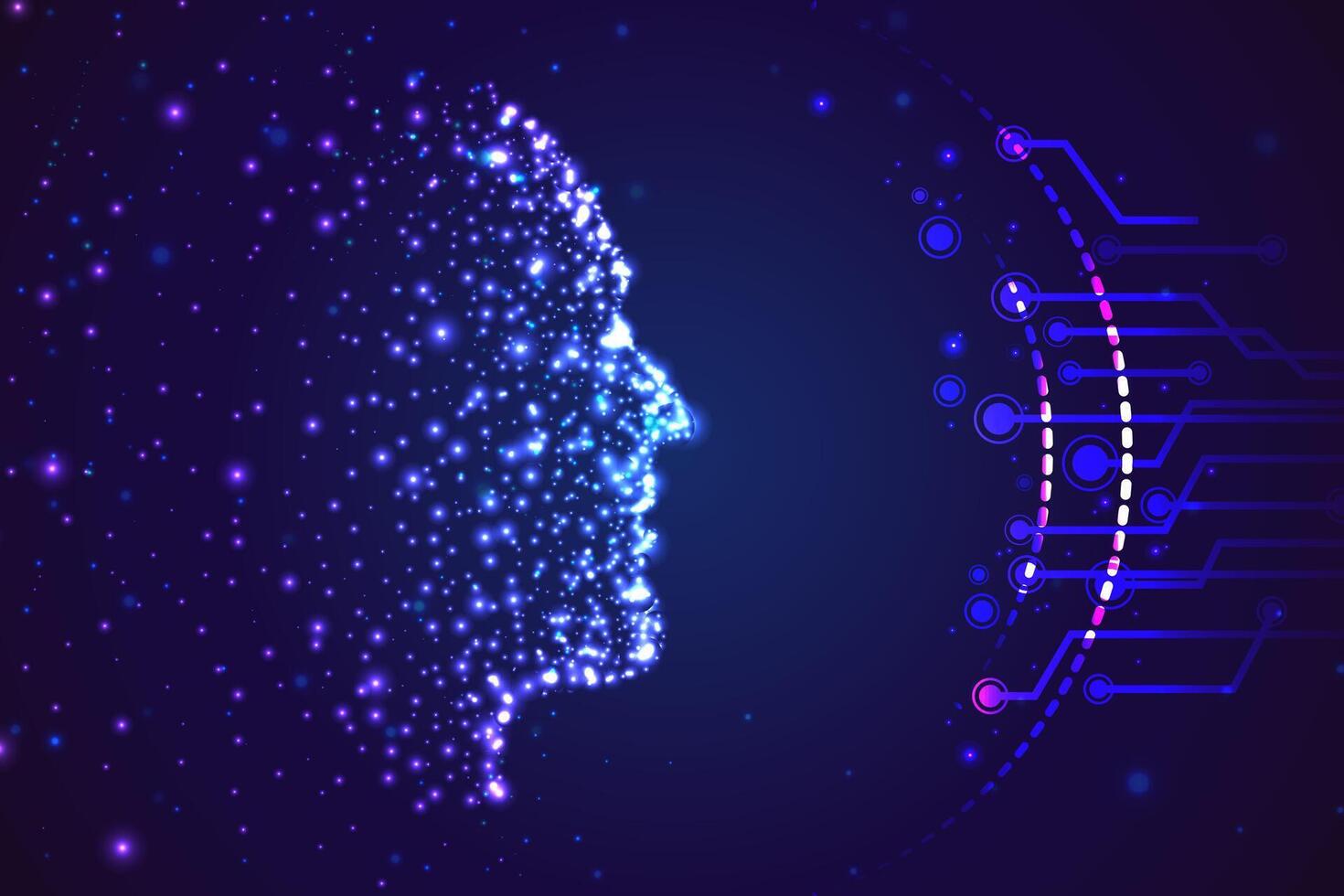 Digital particle technology face for artificial intelligence concept illustration background vector