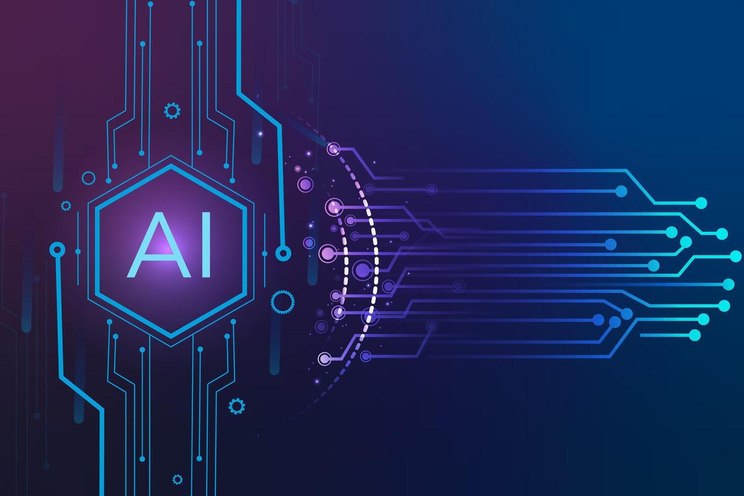 Artificial intelligence abstract background, AI chipset on circuit board. Artificial intelligence and Machine learning technology concept. Illustration. vector
