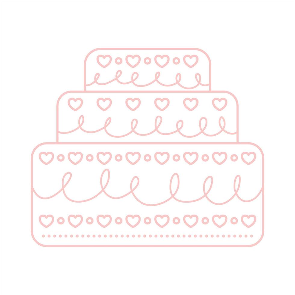 Wedding cake. Birthday cake. Cake with hearts. vector