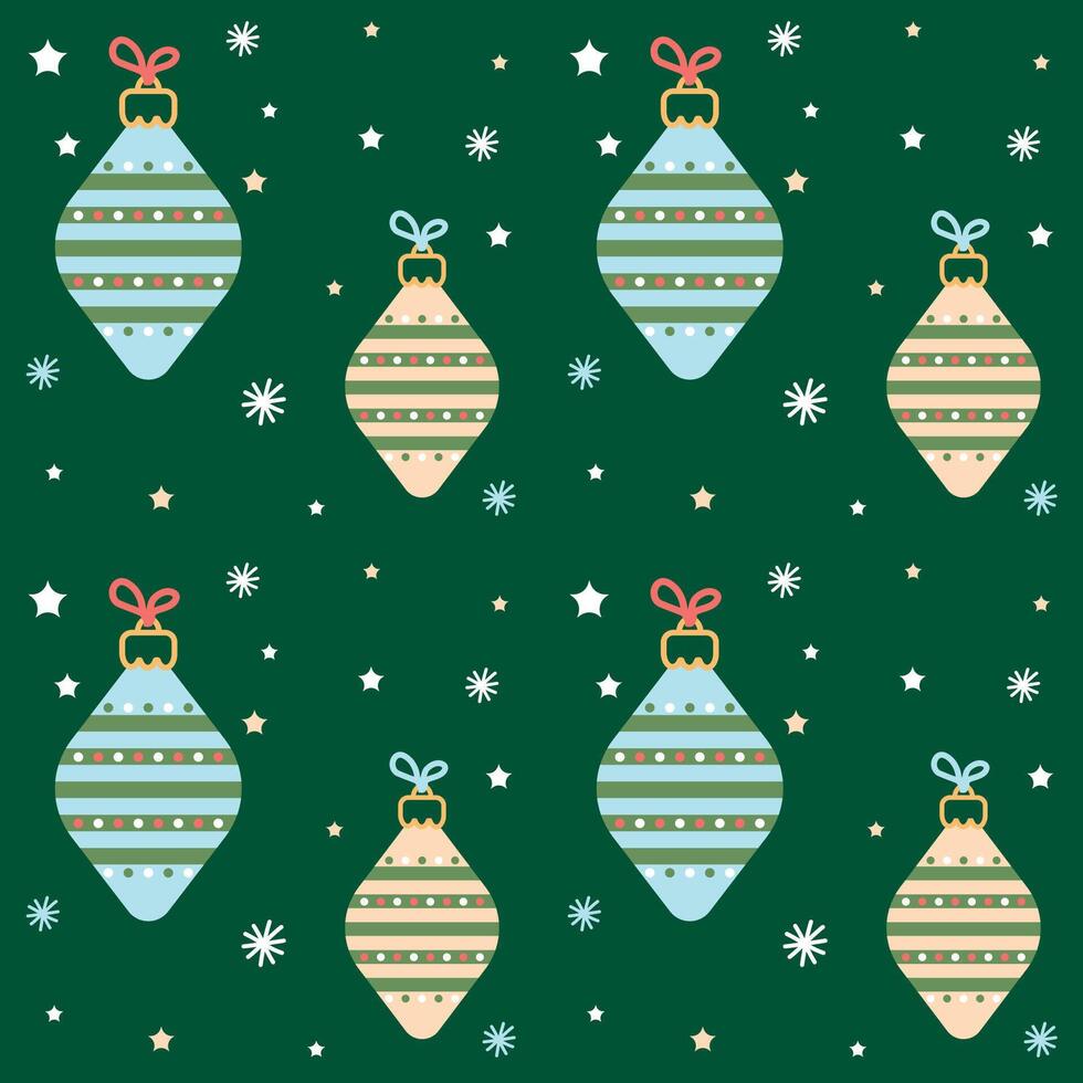 Seamless background with Christmas ornaments and snowflakes. vector
