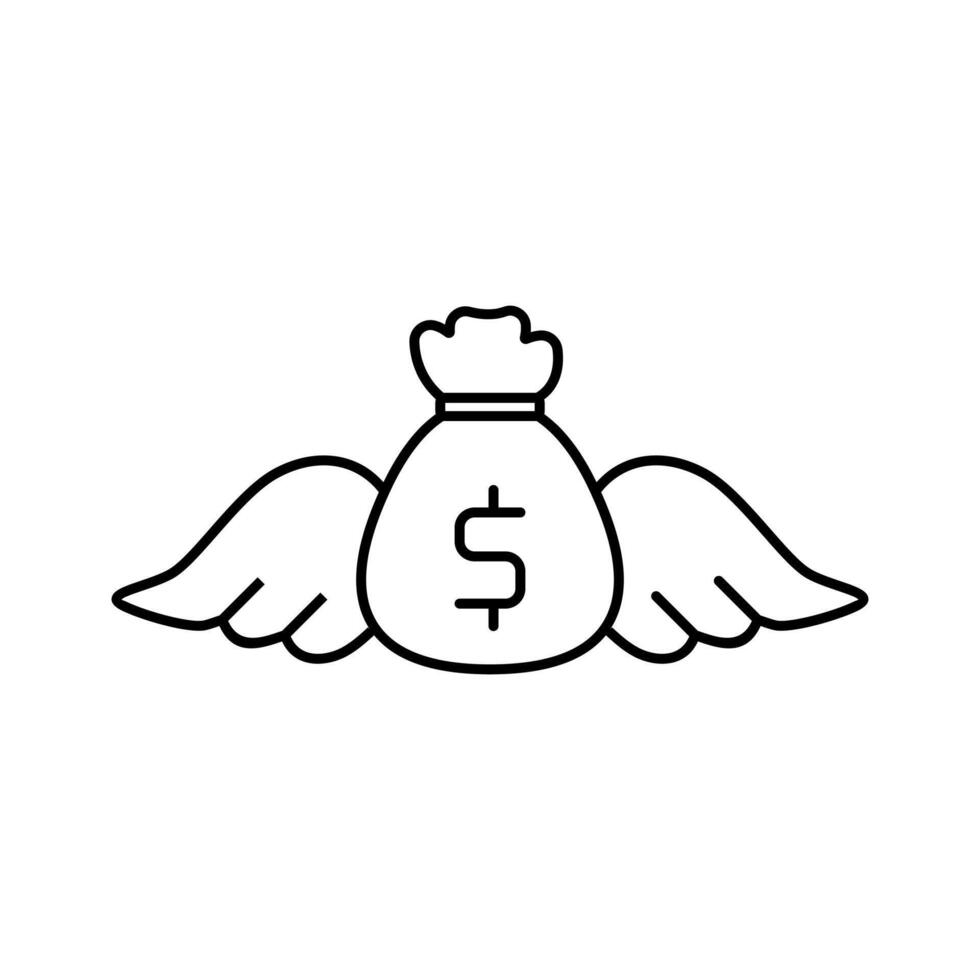 Flying moneybag icon. Money bag with wings cartoon outline illustration. great for financial, investment, or business related content in need of eyecatching visuals. vector