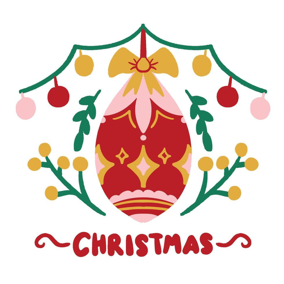 CHRISTMAS GREETINGS CARD STICKER CUTE TYPOGRAPHY DECORATION LIGHT BALL RED DECOR vector