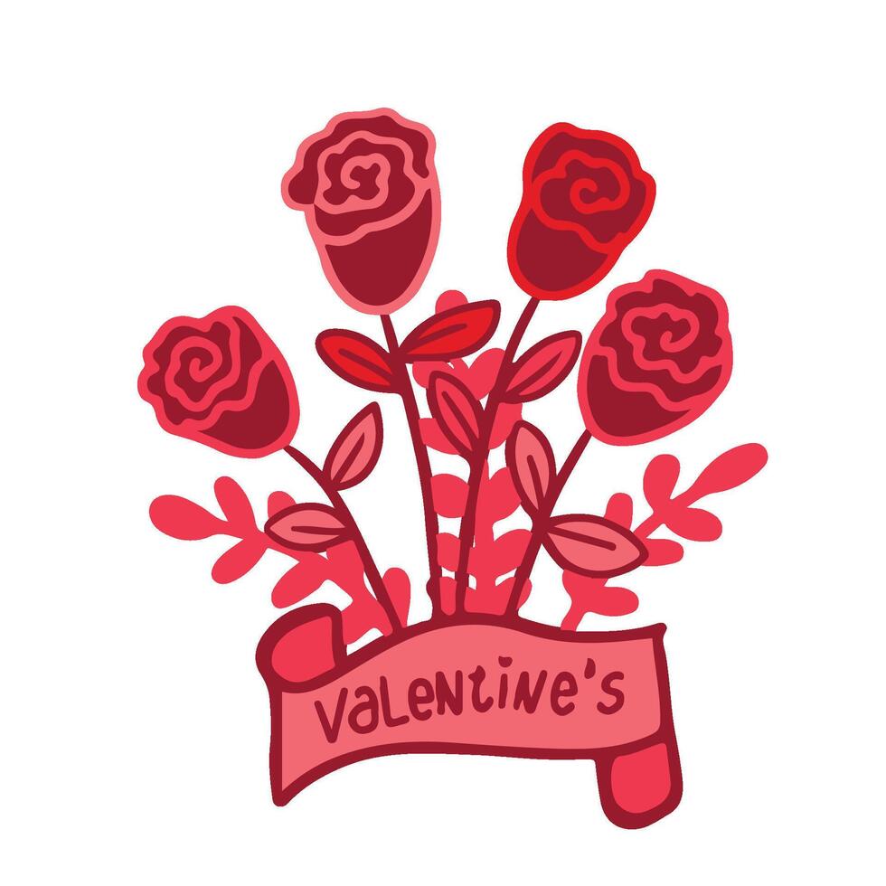 Valentine's Day Greeting Card Sticker Typography cute Flower bucket vector