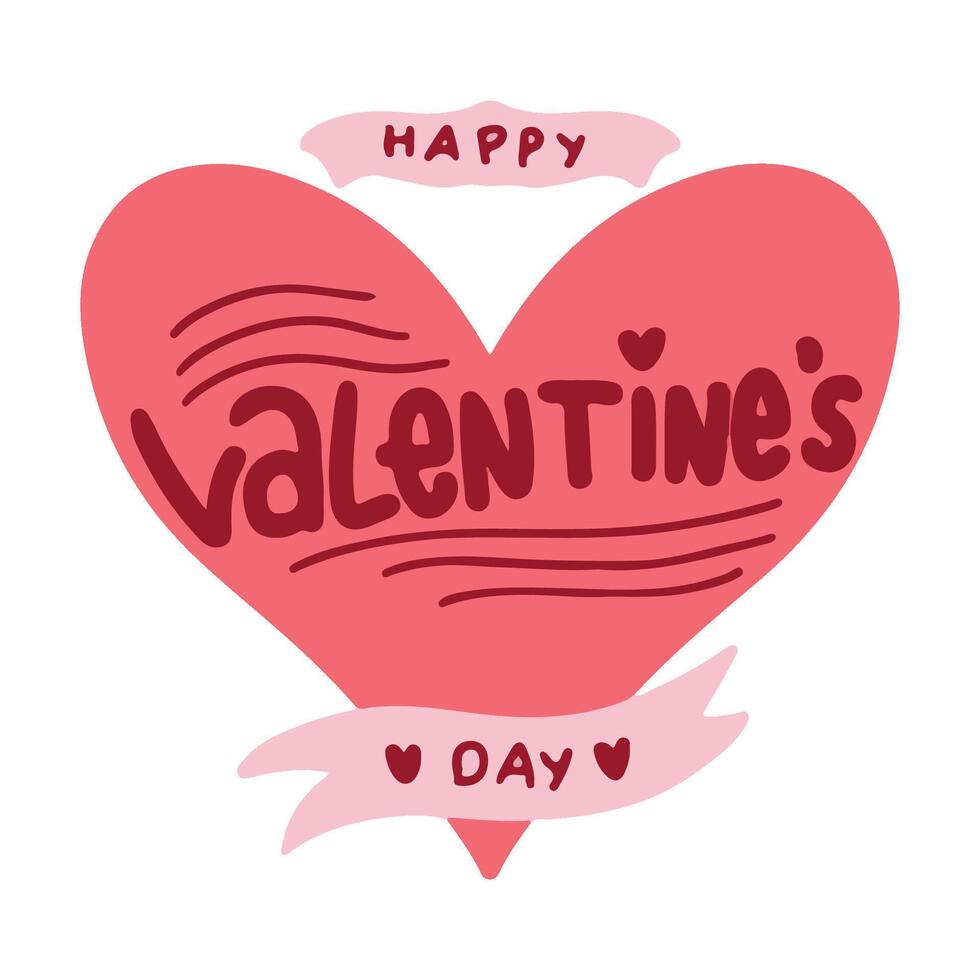 Valentine's Day Greeting Card Sticker Typography cute Simple happy pink red vector