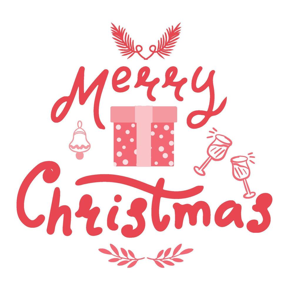 CHRISTMAS GREETINGS CARD STICKER CUTE TYPOGRAPHY DECORATION PINK GIFT vector