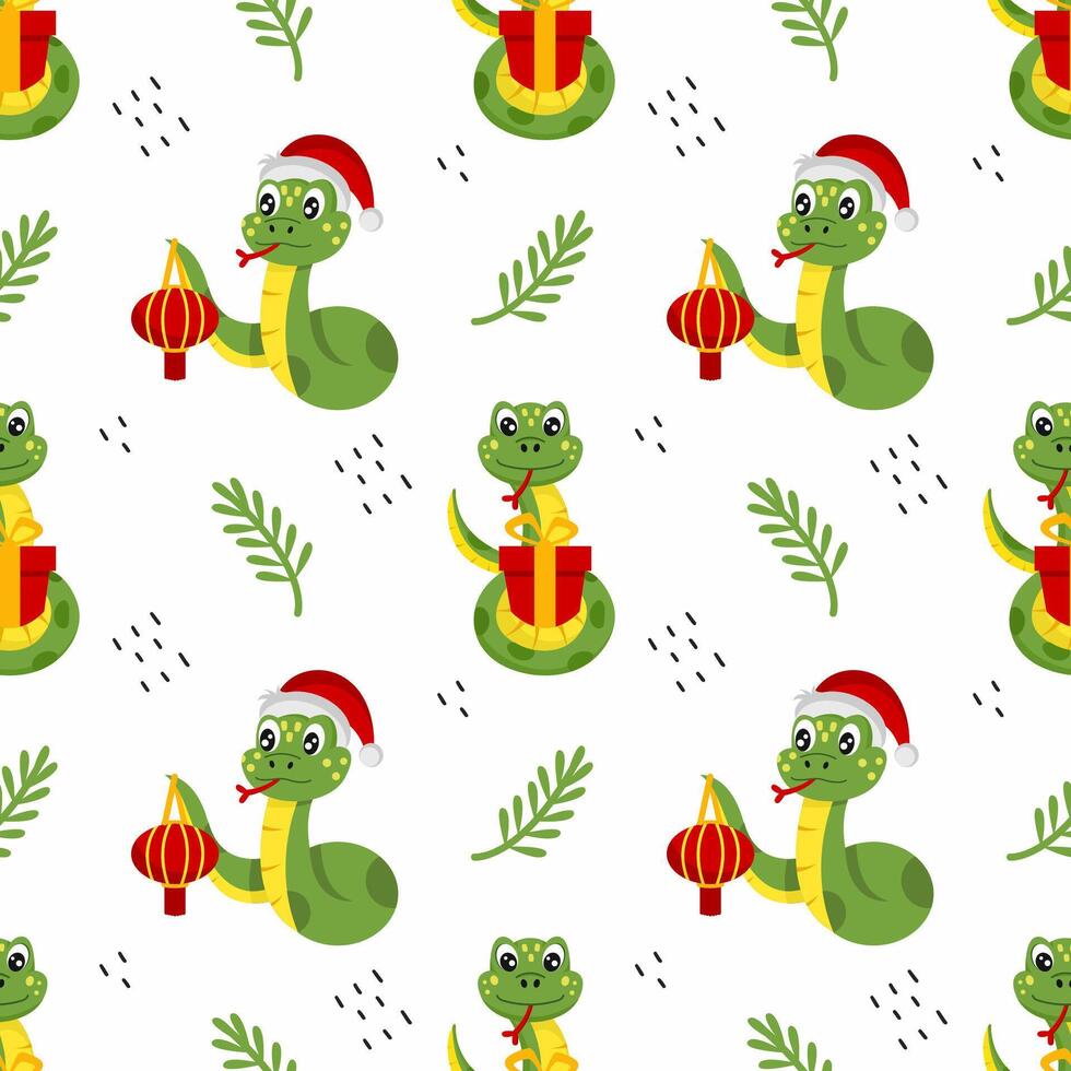 Seamless endless pattern with cute New Year snakes. Decorative element of postcard. Background for printing on fabric and wrapping paper. symbol of year 2025 according to Eastern calendar vector