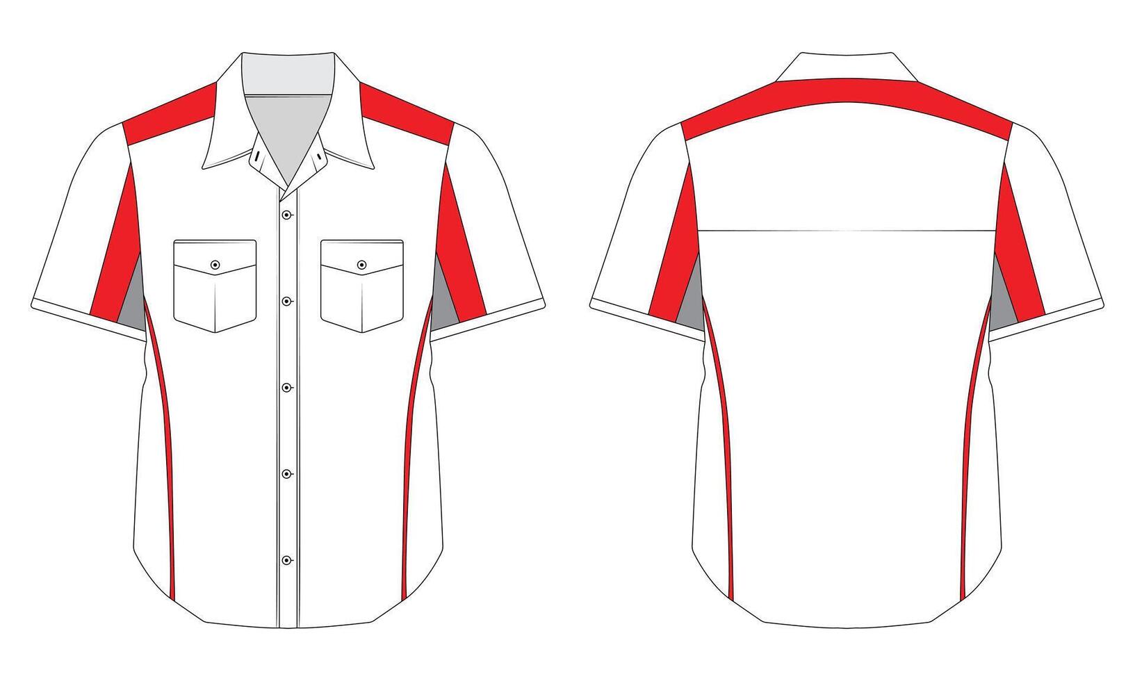 Short sleeve work shirt mockup front and back view vector