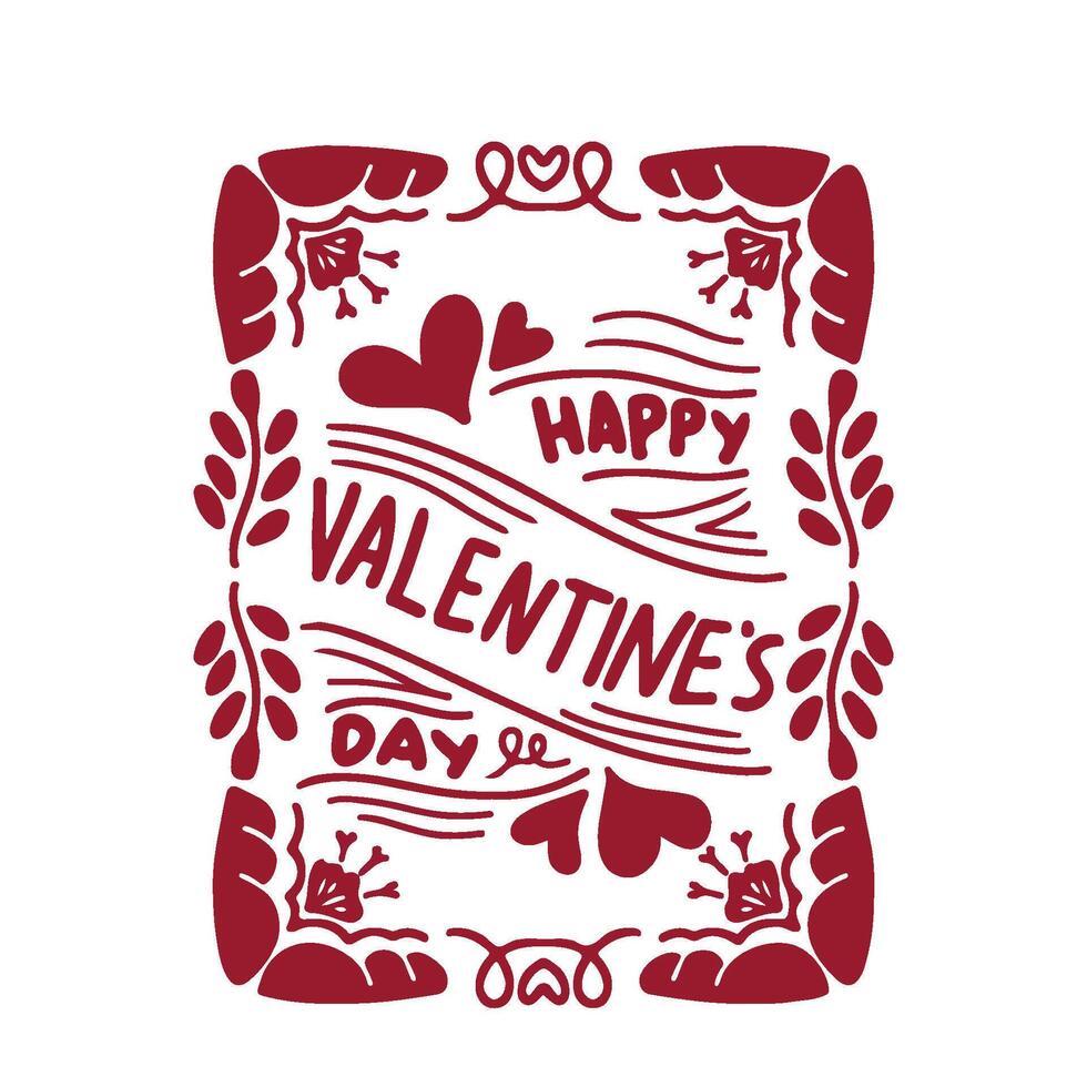 Valentine's Day Greeting Card Sticker Typography cute red retro themes vector