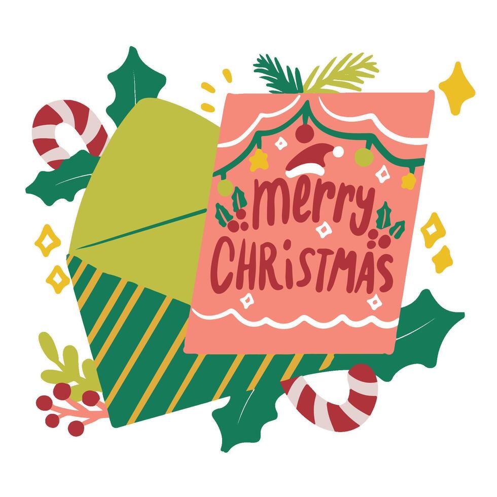CHRISTMAS GREETINGS CARD STICKER CUTE TYPOGRAPHY DECORATION LETTER ENVELOPE vector