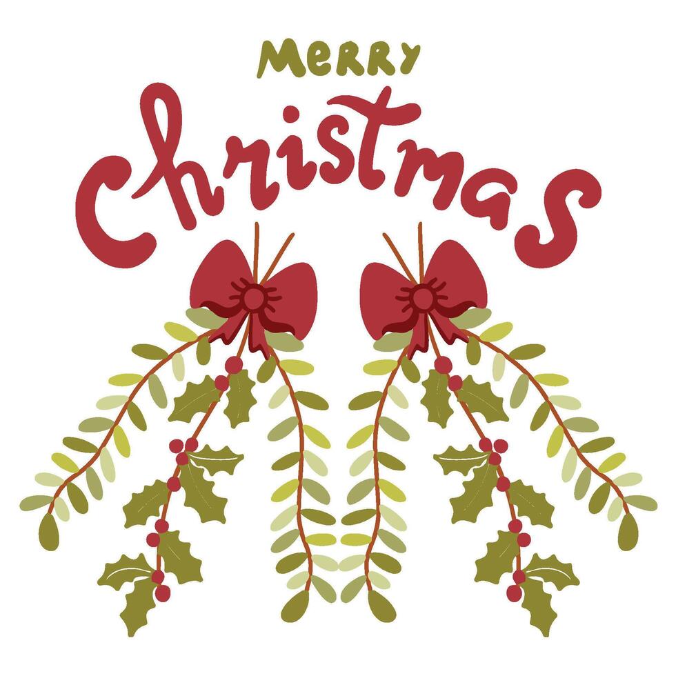 CHRISTMAS GREETINGS CARD STICKER CUTE TYPOGRAPHY DECORATION VINTAGE MISTLETOE vector
