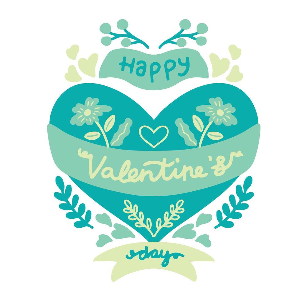 Valentine's Day Greeting Card Sticker Typography cute tosca flower vector