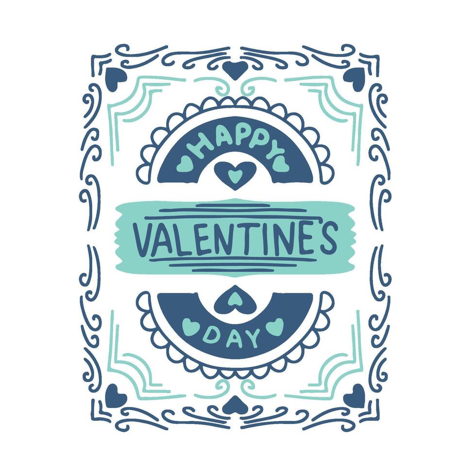 Valentine's Day Greeting Card Sticker Typography cute blue navy tosca retro themes vector