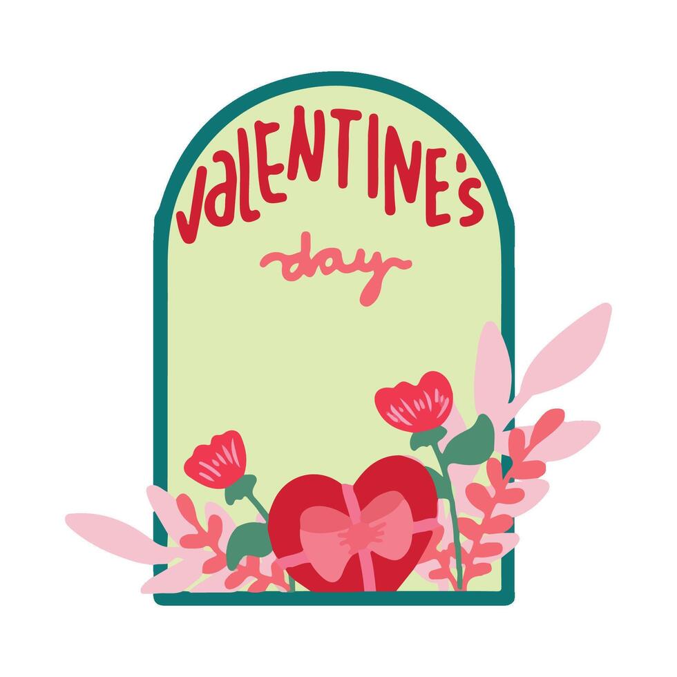 Valentine's Day Greeting Card Sticker Typography cute frame flower vector
