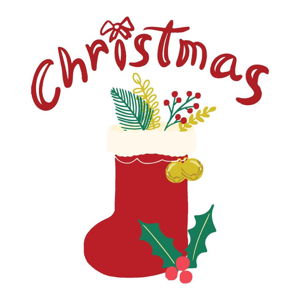 CHRISTMAS GREETINGS CARD STICKER CUTE TYPOGRAPHY DECORATION SOCK vector