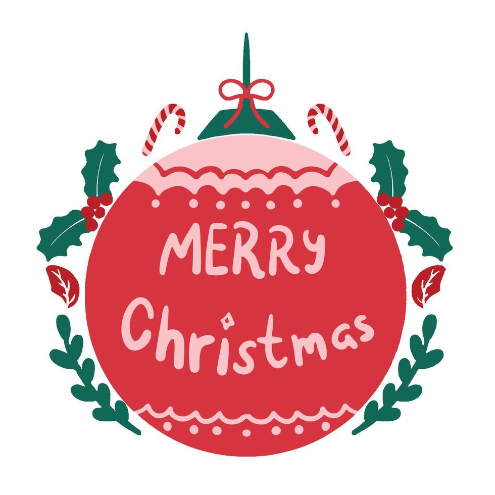 CHRISTMAS GREETINGS CARD STICKER CUTE TYPOGRAPHY DECORATION RED BALL LIGHT BULP vector