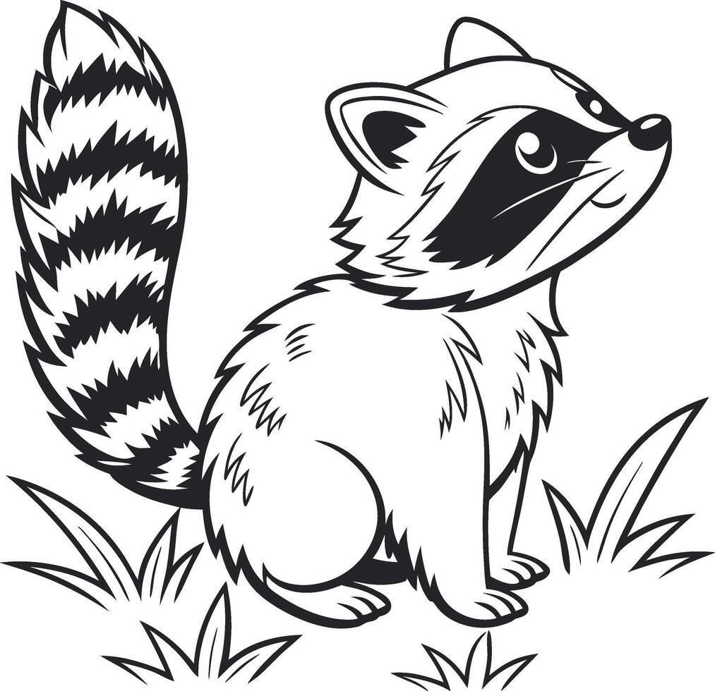 a black and white drawing of a raccoon vector