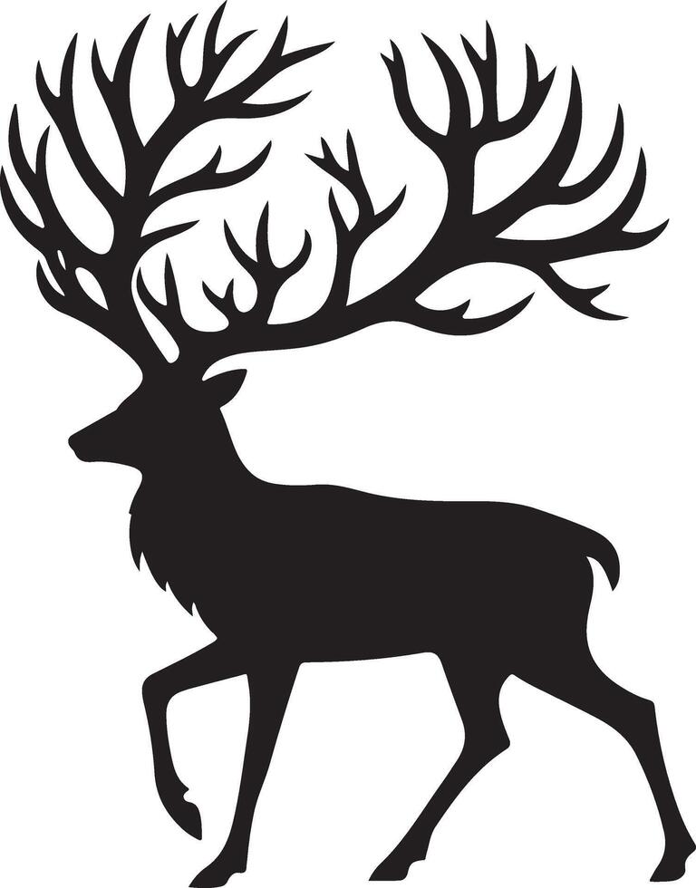 a silhouette of a deer with large antlers vector