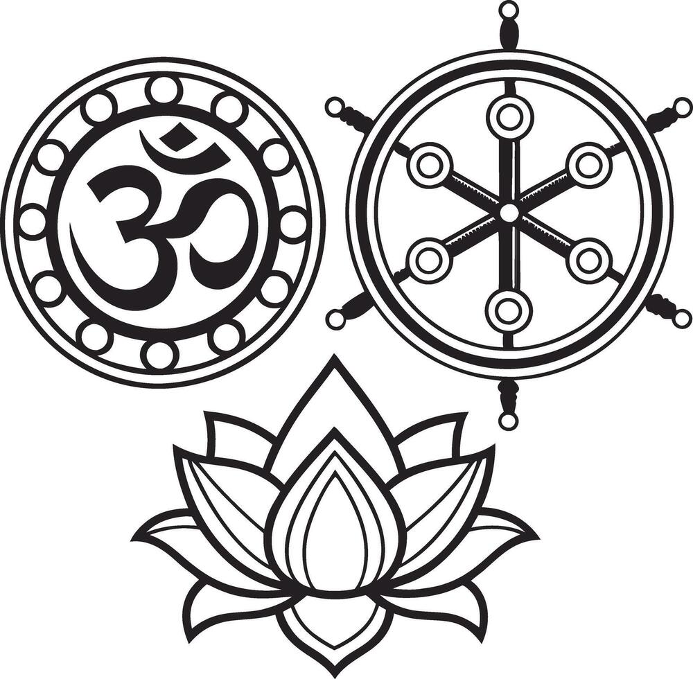 the om symbol, lotus and wheel vector