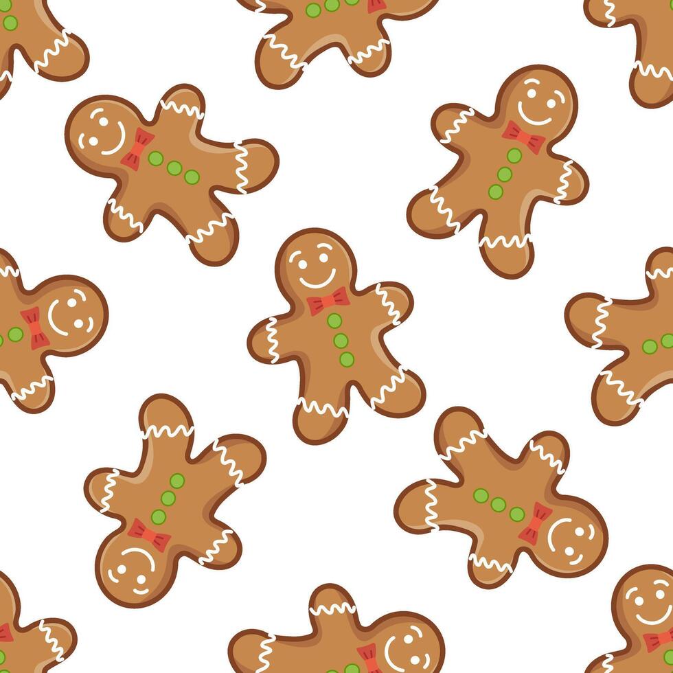 Gingerbread man seamless pattern with bow and decorations vector