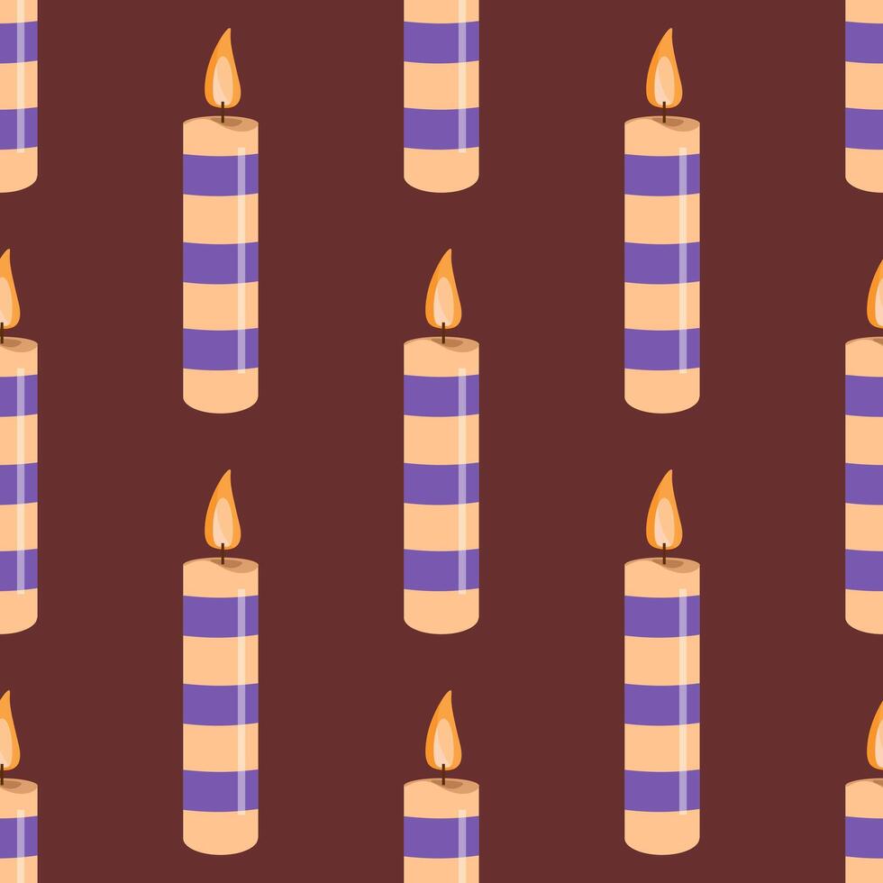 Seamless pattern with striped candles and glowing flames vector