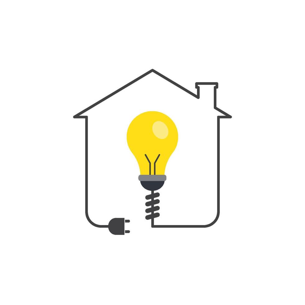 Lit bulb inside house outline vector