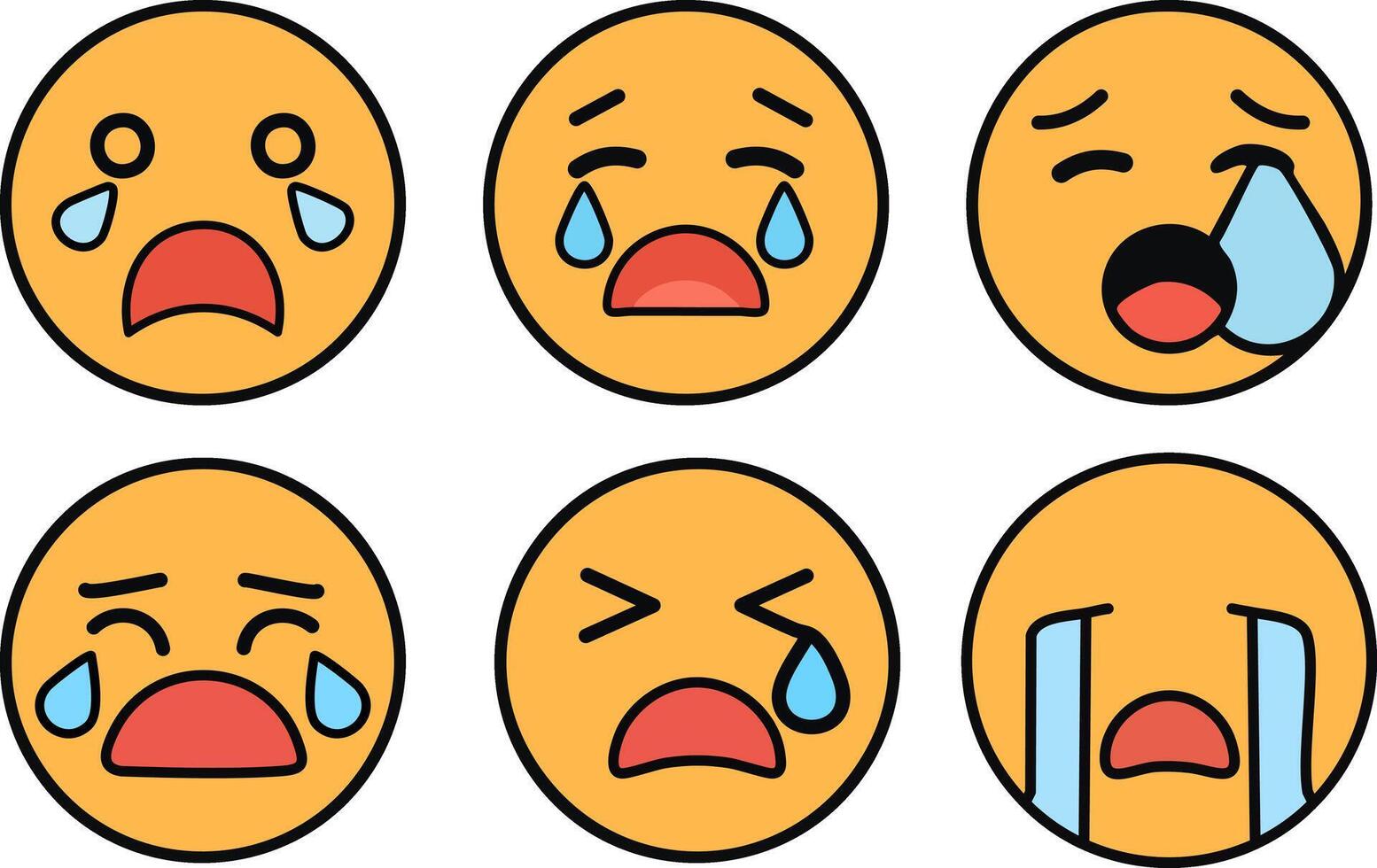 Loudly Crying Emoji Face Illustration Set vector