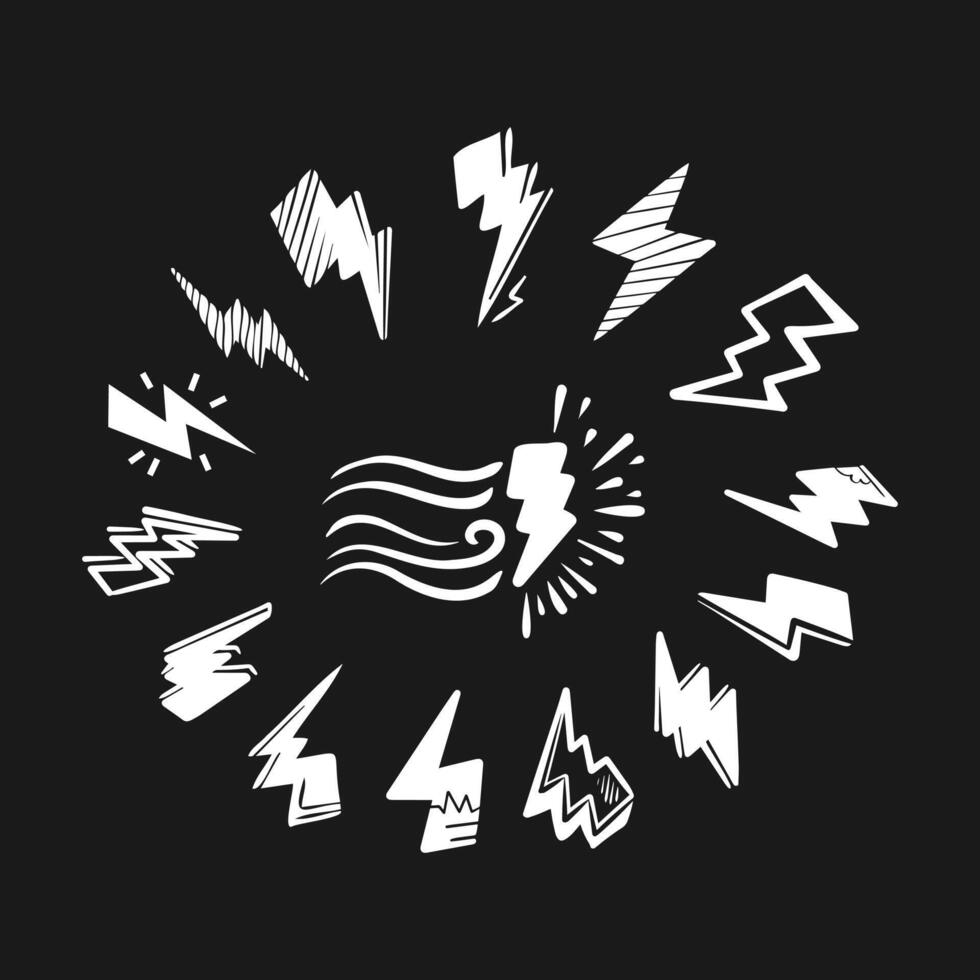 circular lightning doodle collection vector
