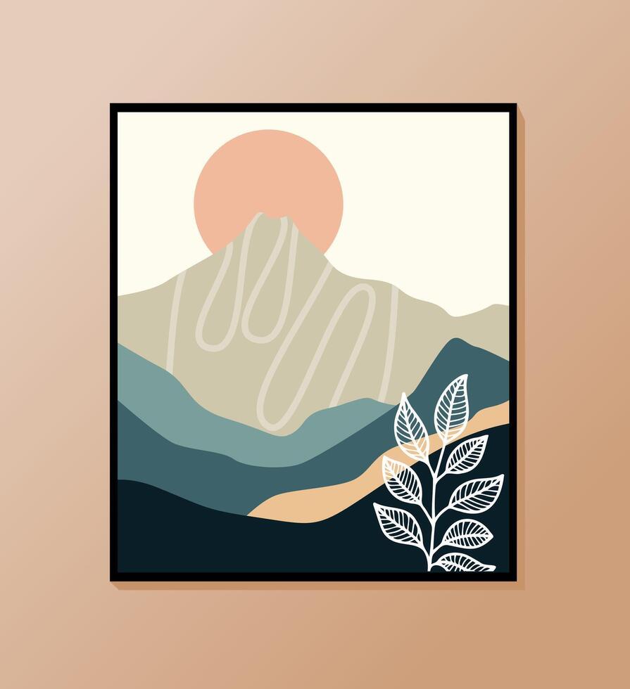 illustration of an abstract mountain scene with a hint of boho art vector