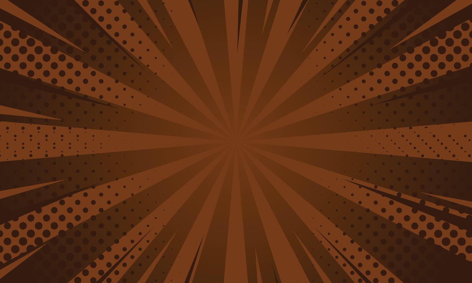 Dark brown sunburst effect background with halftone. Pop art comic style wallpaper vector