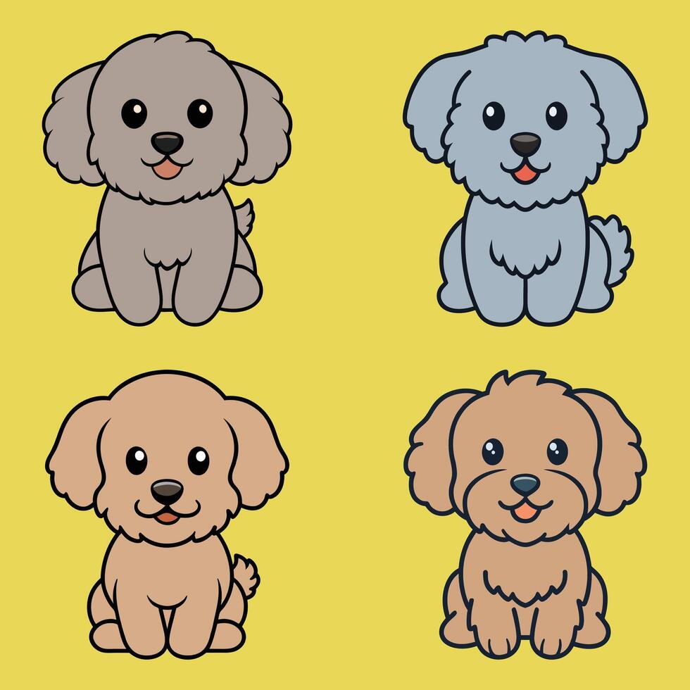 Sweet Set of Schnoodle Sitting Poses Isolated Illustrations vector