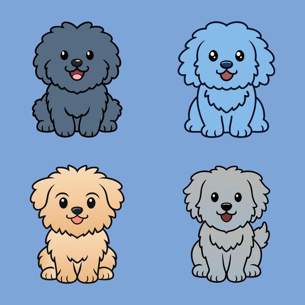Set of Playful Puli Dogs Sitting in Style Isolated Vectors