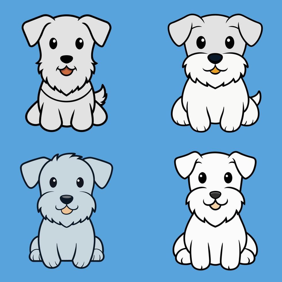Set of Playful Sealyham Terrier Dogs Sitting in Style Isolated Vectors