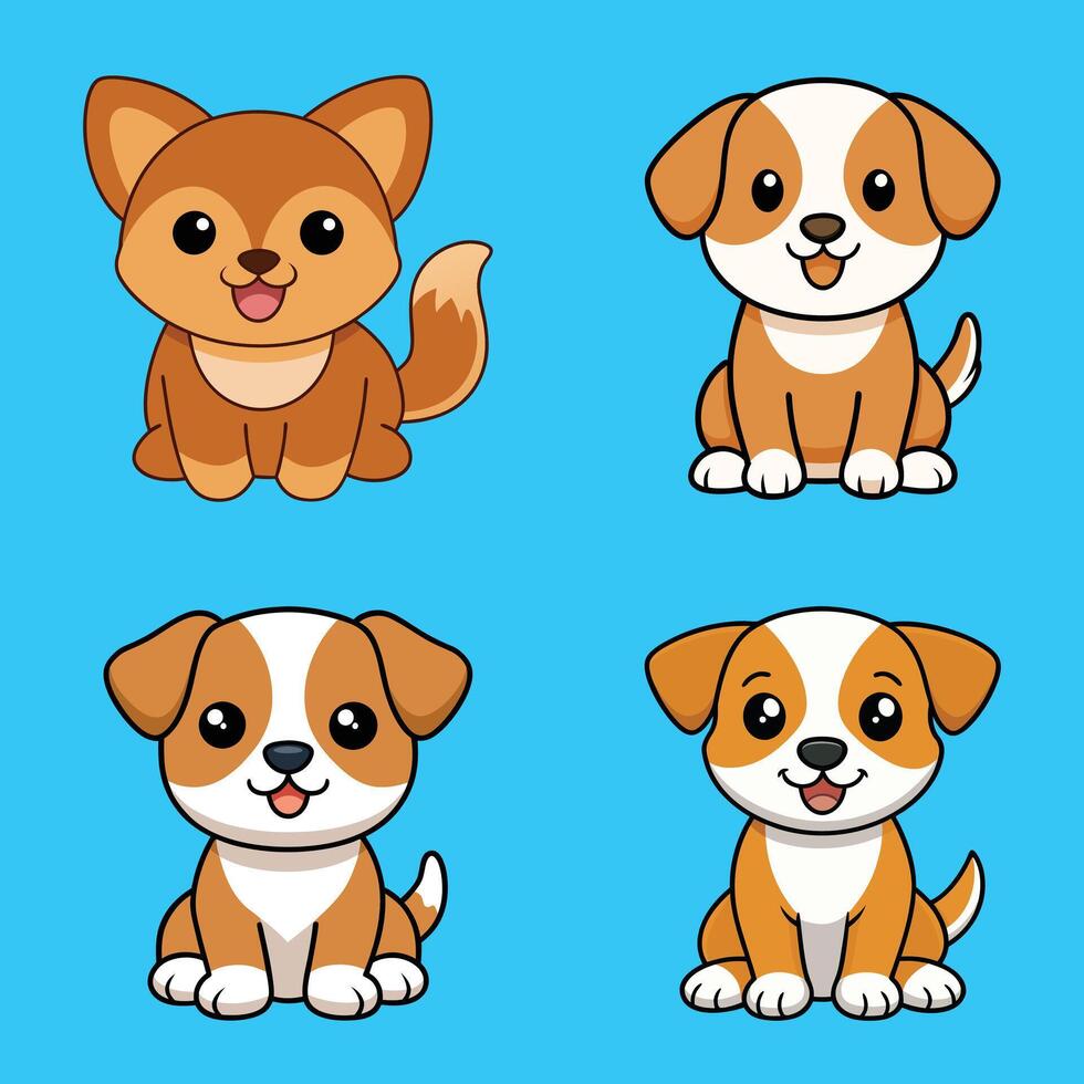 Charming Isolated Illustrations of Puppy Dogs Sitting vector