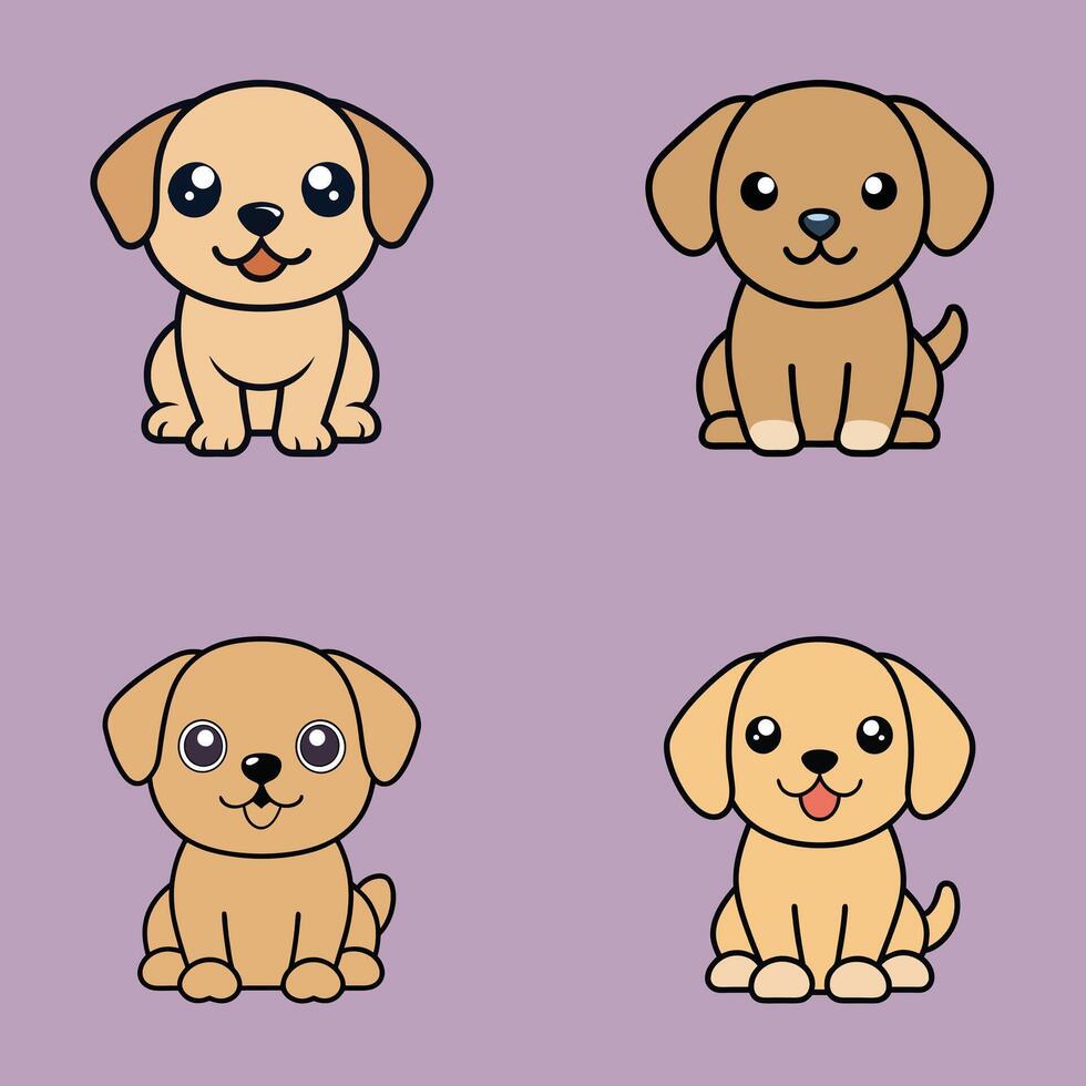 Cute Puggle Dog Sitting isolated illustration Bundle vector