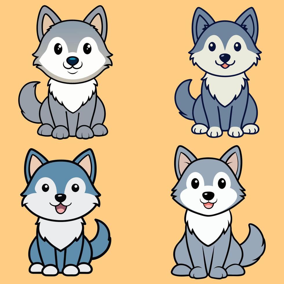 Set of Cute Saarlooswolfdog Dog Sitting isolated illustration vector