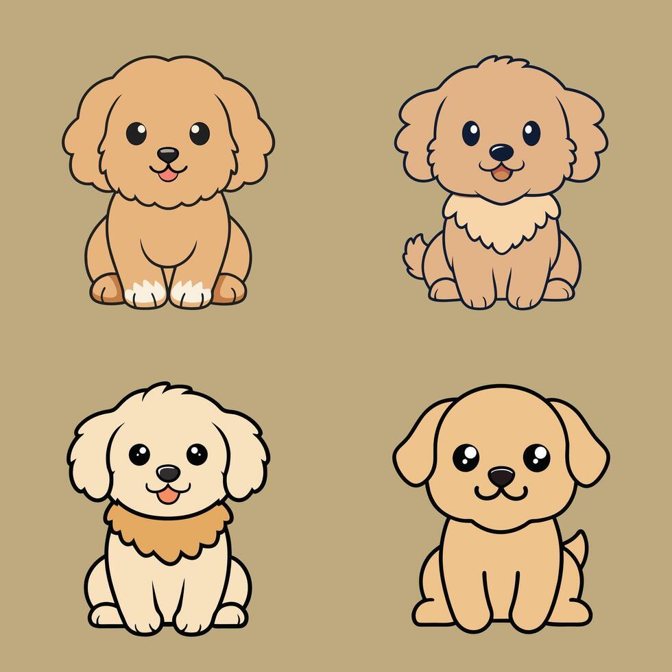 Charming Isolated Illustrations of Pugapoo Dogs Sitting vector