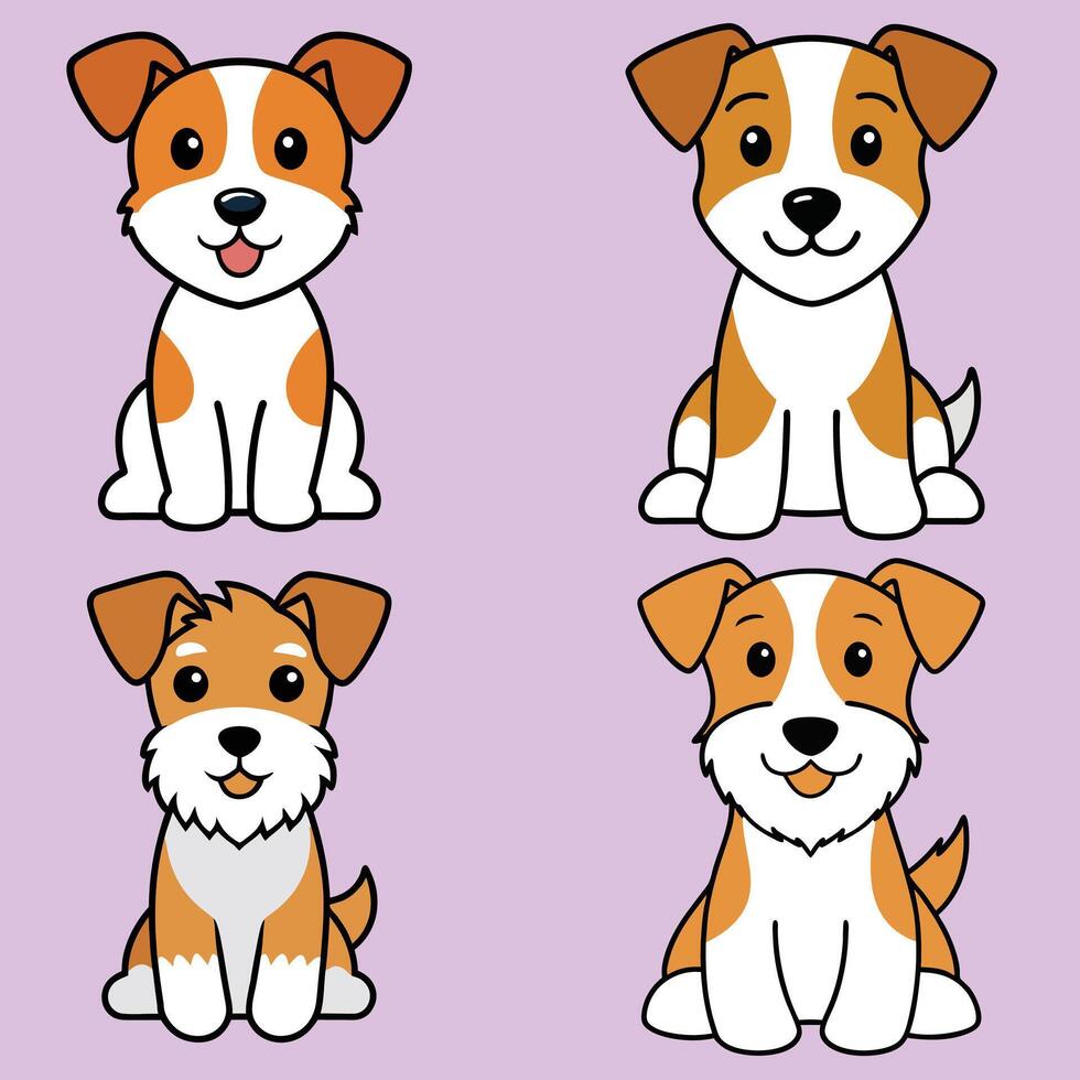 Set of Cute Wire Fox Terrier Dog Sitting Clipart illustration vector