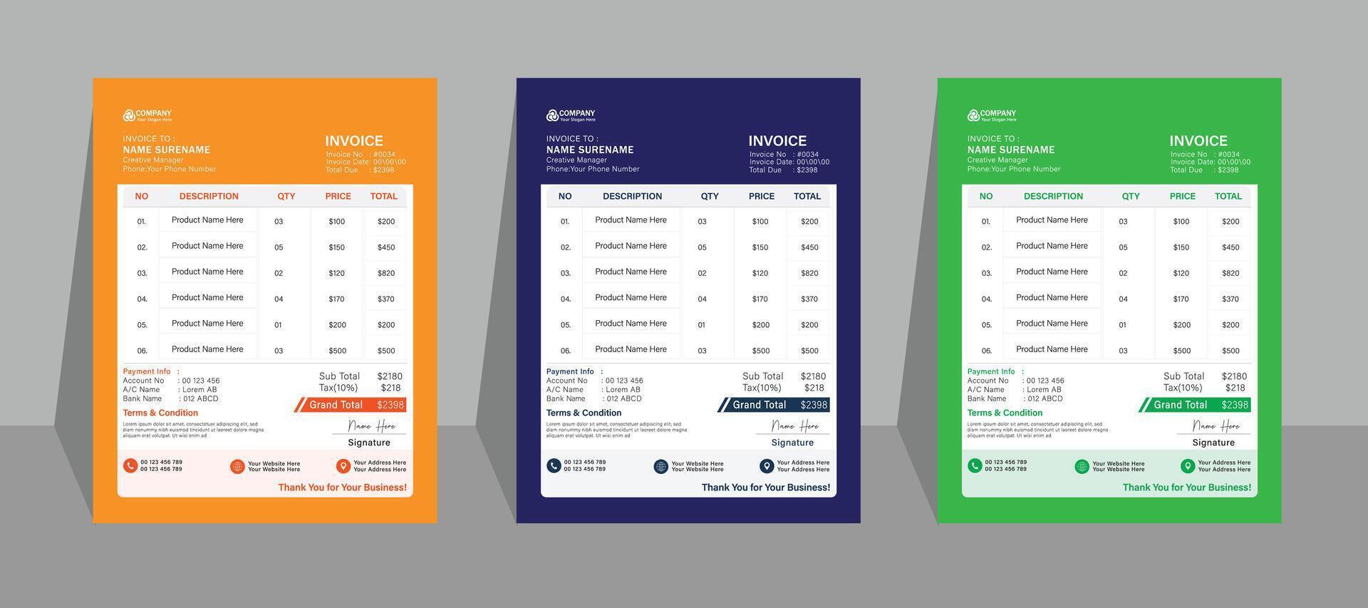 Professional business invoice template design vector